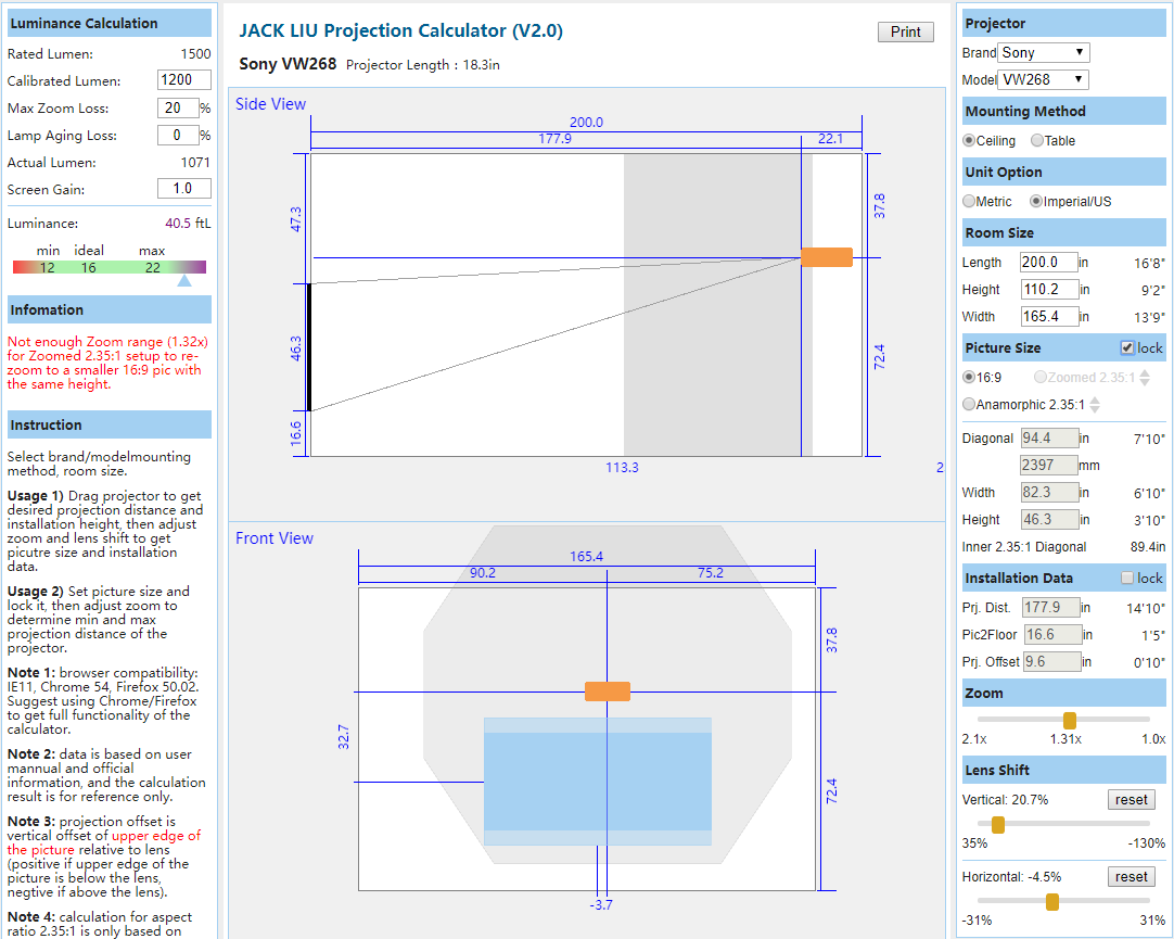 a Projection Calculator (Zoom + Lens Shift !!!) AVS Forum
